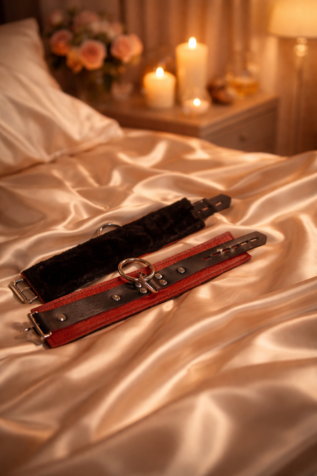 Basic Ankle Restraints Red with Fur