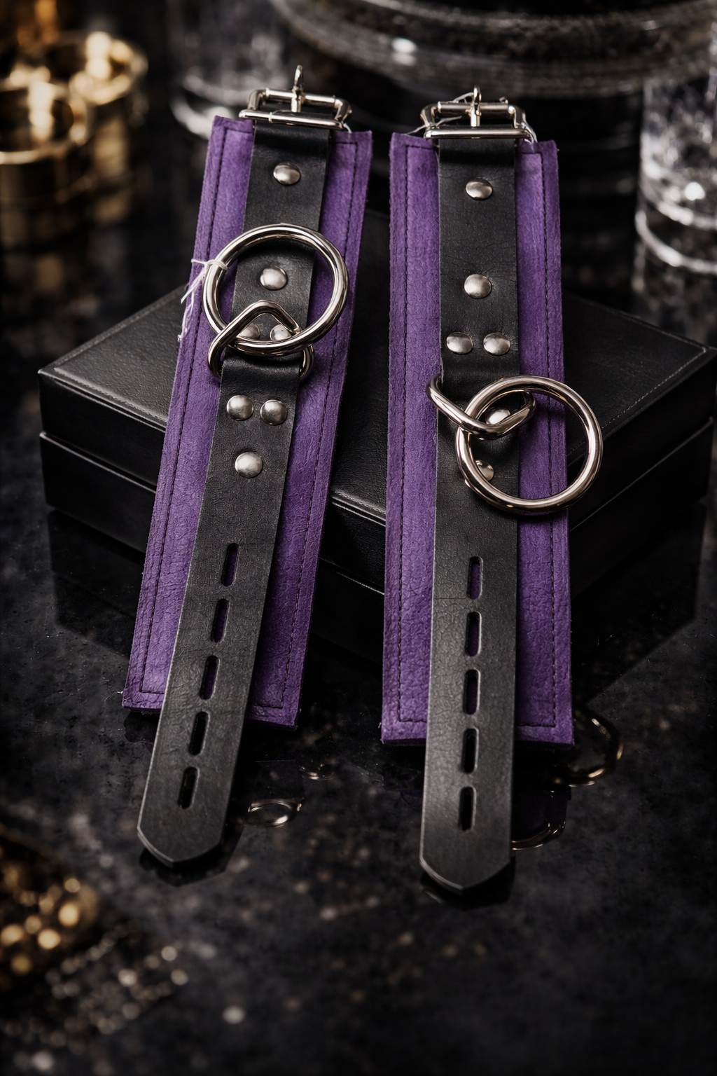 Rapture Cuffs: wrist restraints purple basic leather