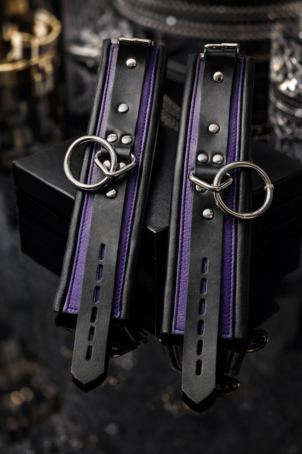 Rapture Cuffs: ankle restraints purple rolled leather